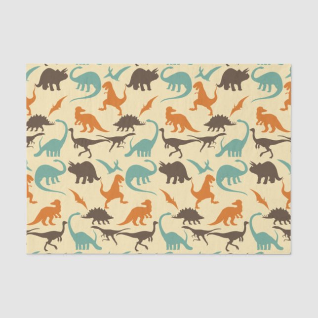 Papel De Seda Silueta de patrón de dinosaurio (Anverso)
