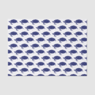 Papel De Seda Silueta de tortuga marina vintage con dibujos azul
