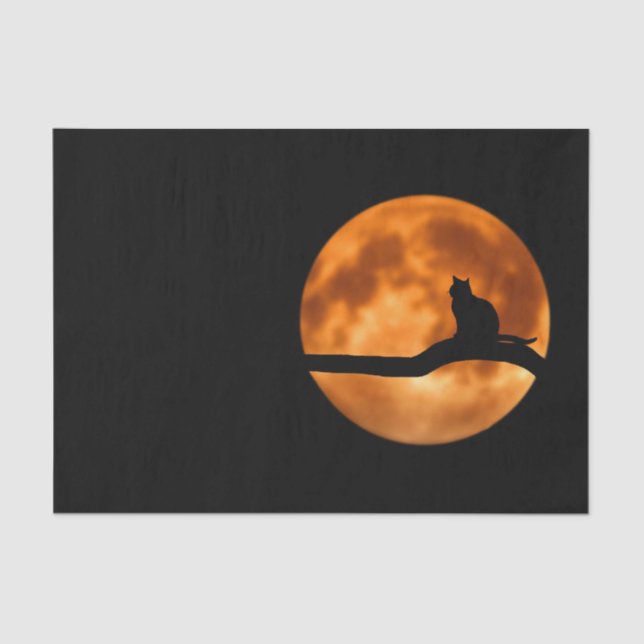 Papel De Seda Silueta de un gato negro en un árbol (Anverso)