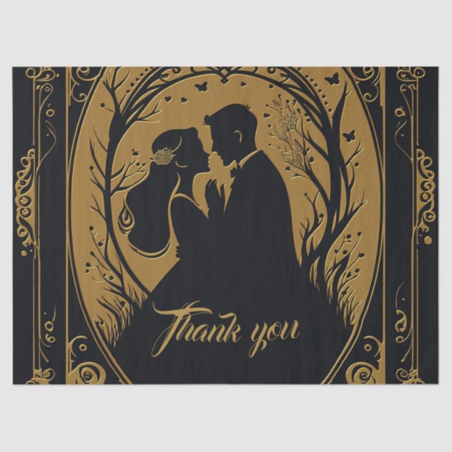 Papel De Seda Silueta elegante de una novia y un novio (Anverso)