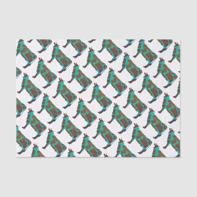 Papel De Seda Silueta marrón vaca y Verde azulada (Anverso)