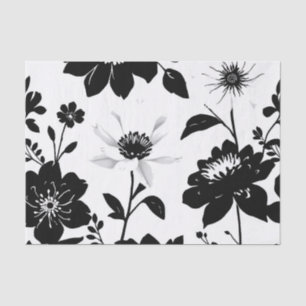 Papel De Seda Siluetas botánicas elegantes en blanco y negro