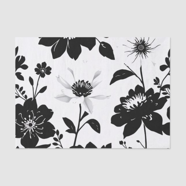 Papel De Seda Siluetas botánicas elegantes en blanco y negro (Anverso)