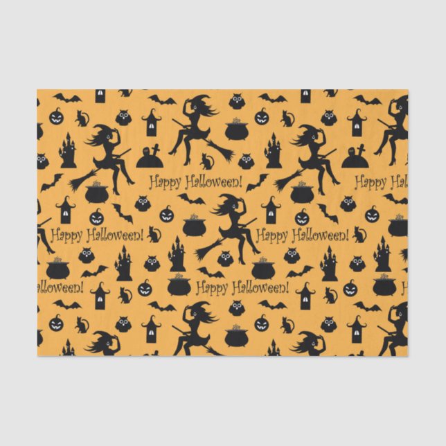 Papel De Seda Siluetas de Halloween naranjas (Anverso)