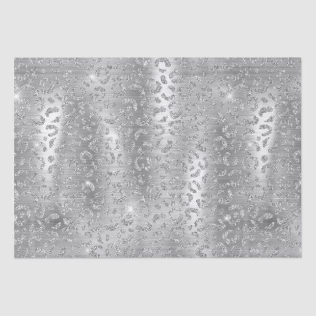 Papel De Seda Silver Glitter Leopard Spots Metallic Animal (Anverso)