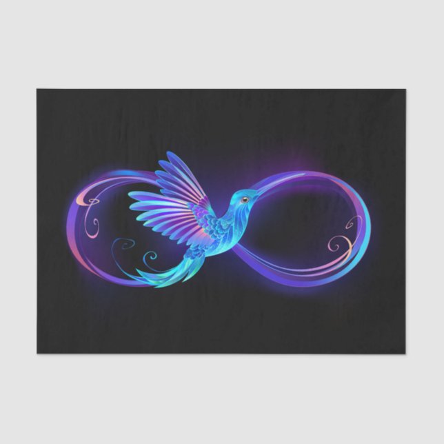 Papel De Seda Símbolo de infinito neón con colibrí brillante (Anverso)