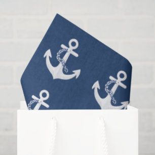 Papel De Seda Símbolo Náutico Ancla Blanco Azul Marina