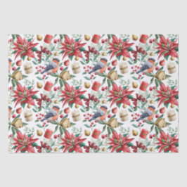 Papel De Seda Símbolos navidades con Poinsettia con Red Robin