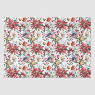 Papel De Seda Símbolos navidades con Poinsettia con Red Robin