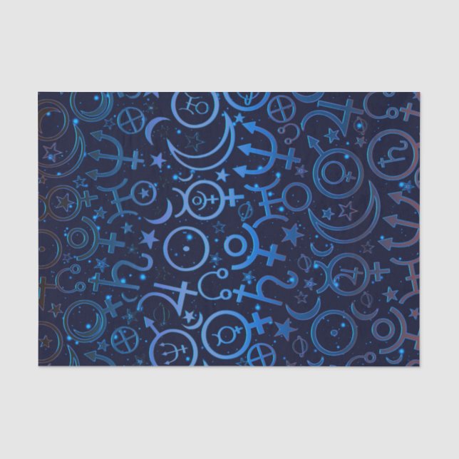 Papel De Seda Símbolos Planetarios Azules Universo Místico Plane (Anverso)