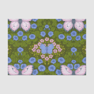 Papel De Seda Simetría de mariposas y flores, azul y rosa