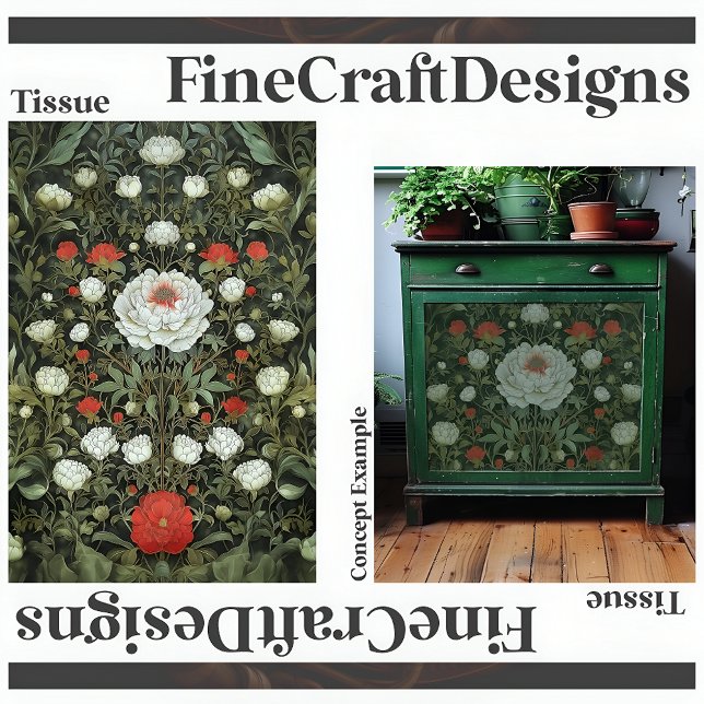 Papel De Seda Simétrico Elegante Blanco Rojo Floral Decoupage 15 (Subido por el creador)