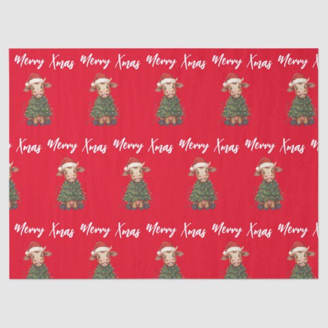 Papel De Seda Simple modern merry Christmas calf Cow OX pattern (Anverso)