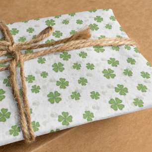 Papel De Seda Simple Trébol de Cuatro Hojas Verde Acuarela Lindo