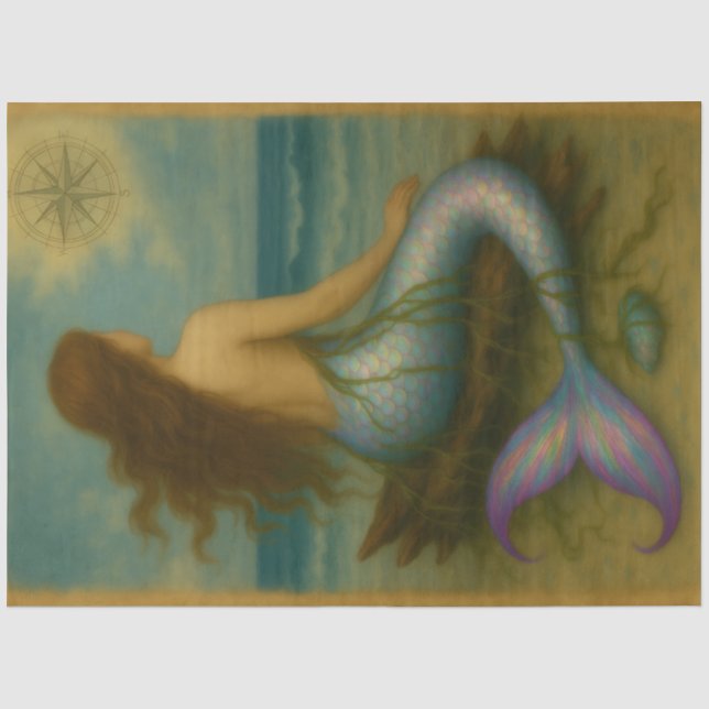 Papel De Seda Siren Mermaid Costera Decoupage (Anverso)