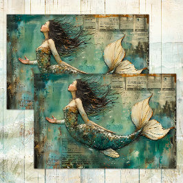 PAPEL DE SEDA SIRENA AFLICTA DECOUPAGE CON TÉCNICA MIXTA