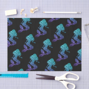 Papel De Seda Sirena aqua azul ombre Brillo patrón negro