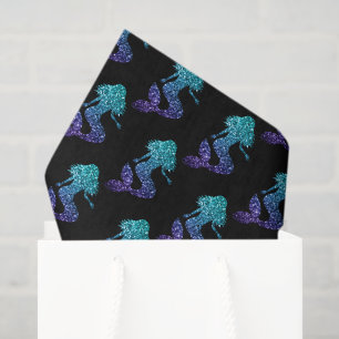 Papel De Seda Sirena azul acuático ombre destellos patrón negro