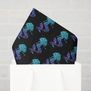 Papel De Seda Sirena azul acuático ombre patrón de destellos neg