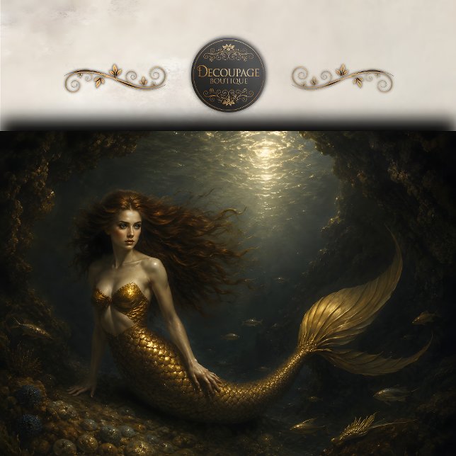 Papel De Seda Sirena de Cavernas Doradas Decoupage (Golden Cavern Mermaid Decoupage Tissue Paper)
