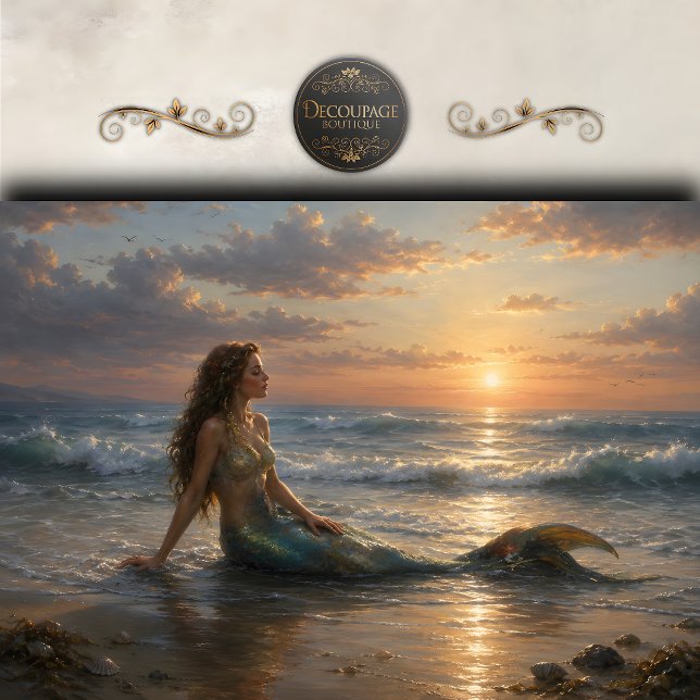 Papel De Seda Sirena de Decoupage de Atardecer en la Costa (Seaside Sunset Mermaid Decoupage Tissue Paper)