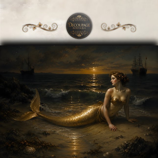 Papel De Seda Sirena de Decoupage Marea de Medianoche (Midnight Tide Mermaid Decoupage Tissue Paper)