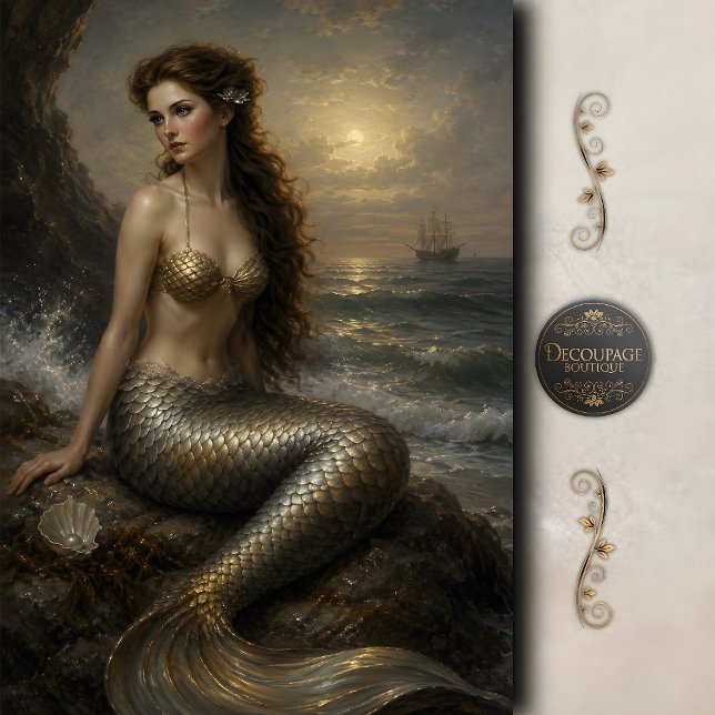 Papel De Seda Sirena de Decoupage Marea de Plata (Silver Tide Mermaid Decoupage Tissue Paper)