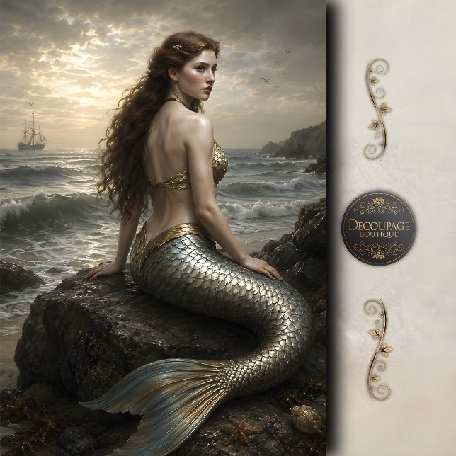 Papel De Seda Sirena de la Costa de Plata Decoupage (Silver Shore Siren Decoupage Tissue Paper)