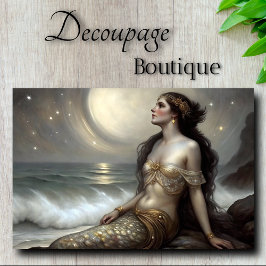 Papel De Seda Sirena de Oro con Fantasía Decoupage bajo la Luz d