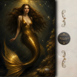Papel De Seda Sirena de profundidades doradas decoupage