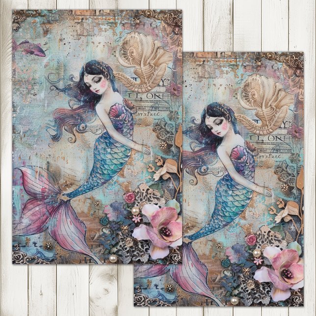 PAPEL DE SEDA SIRENA DECOUPAGE DE MEDIOS MIXTOS (MERMAID MIXED MEDIA DECOUPAGE TISSUE PAPER)