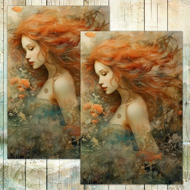 PAPEL DE SEDA SIRENA DEL MAR SIRENA DECOUPAGE (SIREN OF THE SEA MERMAID DECOUPAGE TISSUE PAPER)