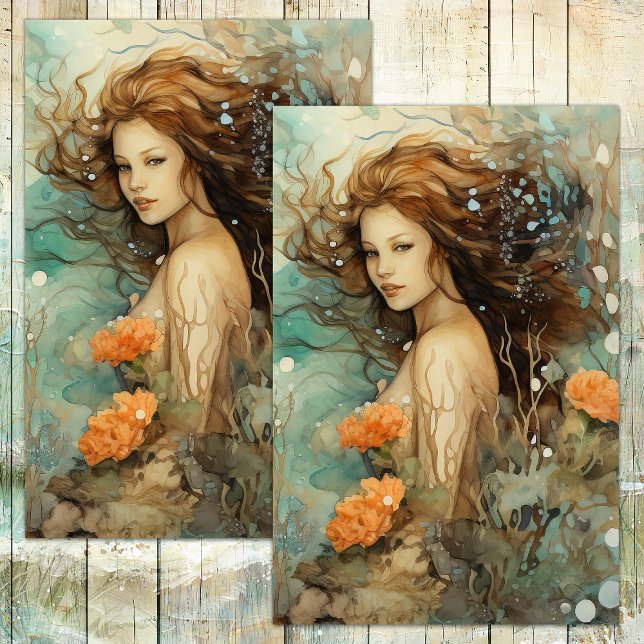 PAPEL DE SEDA SIRENA DONCELLA DEL MAR DECOUPAGE (SEA MAIDEN MERMAID DECOUPAGE TISSUE PAPER)