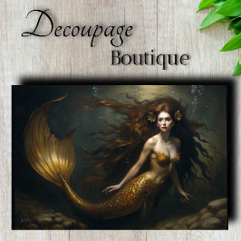 Papel De Seda Sirena Dorada Fantasía - Decoupage de tema Oceánic