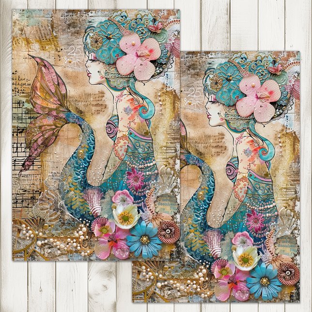 PAPEL DE SEDA SIRENA EXCÉNTRICA DECOUPAGE (QUIRKY MERMAID DECOUPAGE TISSUE PAPER)