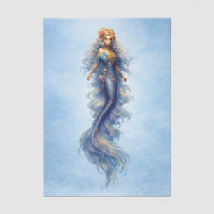 Papel De Seda Sirena Floral Azul de Mar Cuerpo Completo
