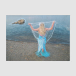Papel De Seda Sirena junto al mar azul fantasía náutica
