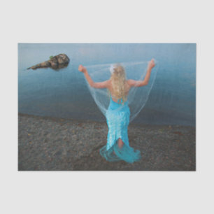 Papel De Seda Sirena junto al mar azul pintado fantasia náutica