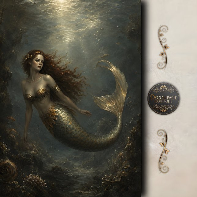 Papel De Seda Sirena Perla Celestial Decoupage (Celestial Pearl Mermaid Decoupage Tissue Paper)