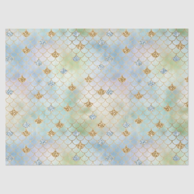 Papel De Seda Sirena Purpurina Aqua Blue Mint Gold   (Anverso)