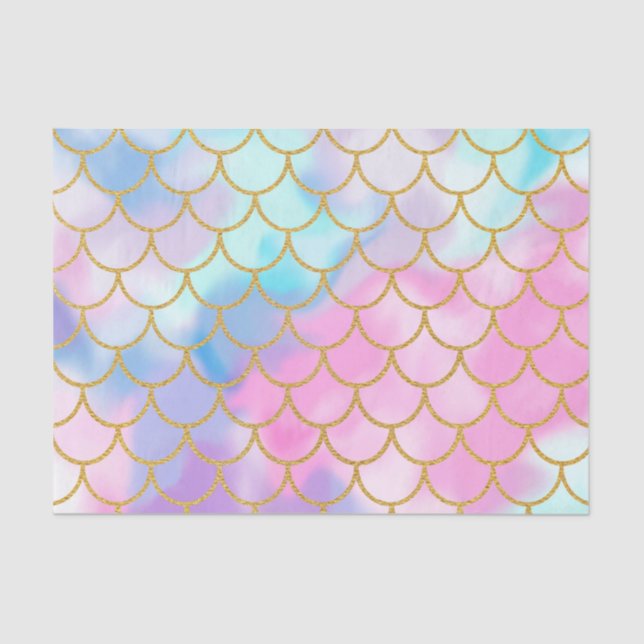Papel De Seda Sirena Purpurina de Oro Girly Pastel Ombre (Anverso)