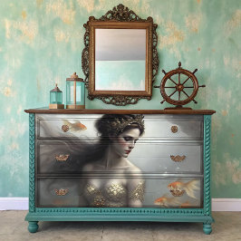 Papel De Seda Sirena Reina del Mar Dorado Decoupage