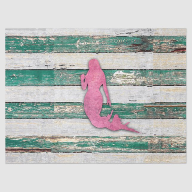 Papel De Seda Sirena rústica (rosa y verde) (Anverso)