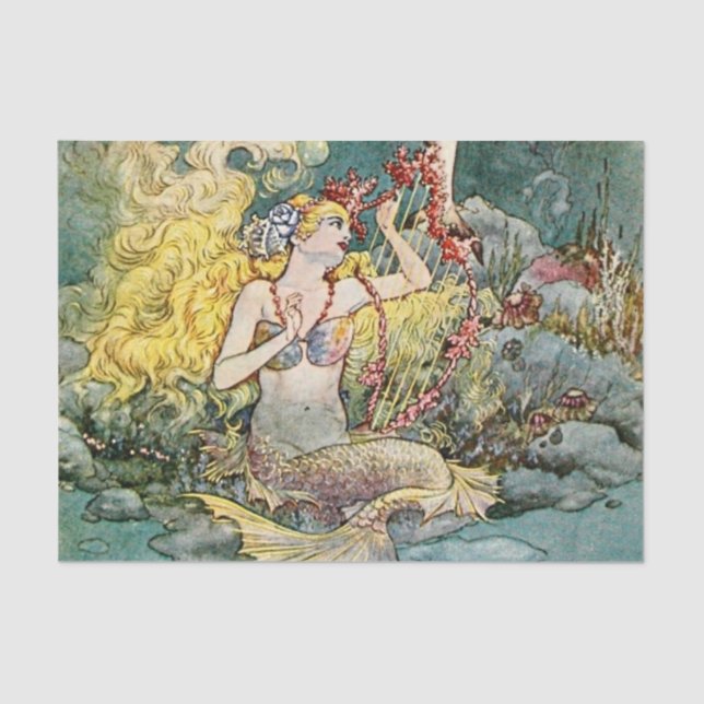 Papel De Seda "Sirena y harpa" por Charles Folkard (Anverso)