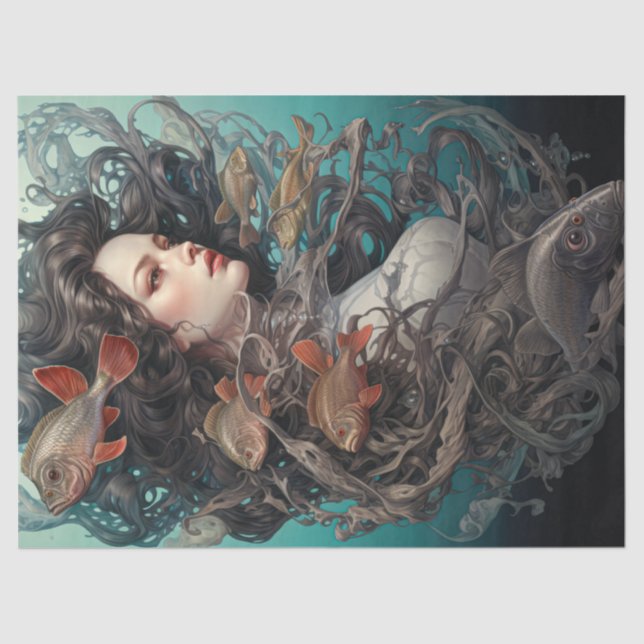 Papel De Seda Sirena Y Pescados Bajo El Mar (Anverso)