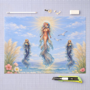 Papel De Seda Sirenas Acuarela Escena de Playa en Decoupage
