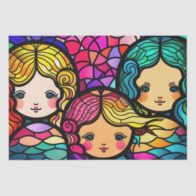 Papel De Seda Sirenas coloridas de vidrio manchado (Anverso)