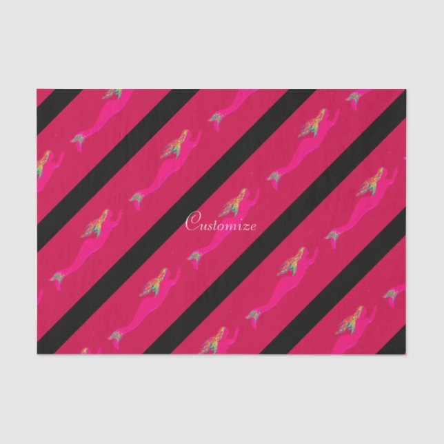 Papel De Seda sirenas rosadas nadando rayas negras (Anverso)