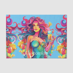 Papel De Seda Sirenita de cabello arcoiris con cóctel