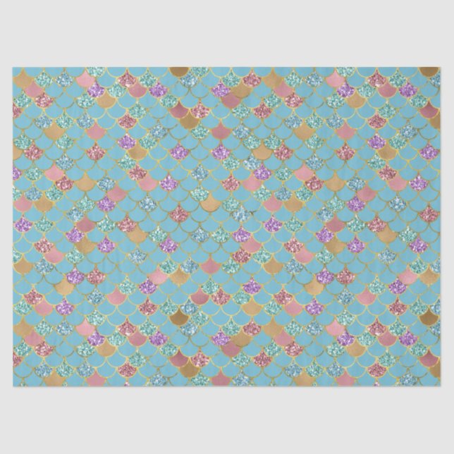 Papel De Seda Sirenita de Purpurina Aqua Blue Pink Purple Gold (Anverso)